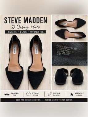 Steve Madden Black D’Orsay Flats Pointed Toe Slip On Size 8.5 Women